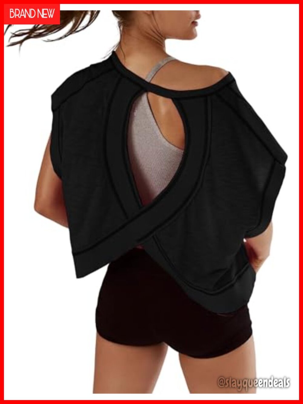 Women Open Back Workout Crop Top Short Sleeve Yoga Gym Athletic Tee